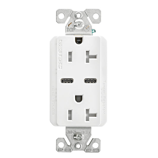 Eaton Dual Receptacle Outlet with 2 USB C Type Plugs - White-