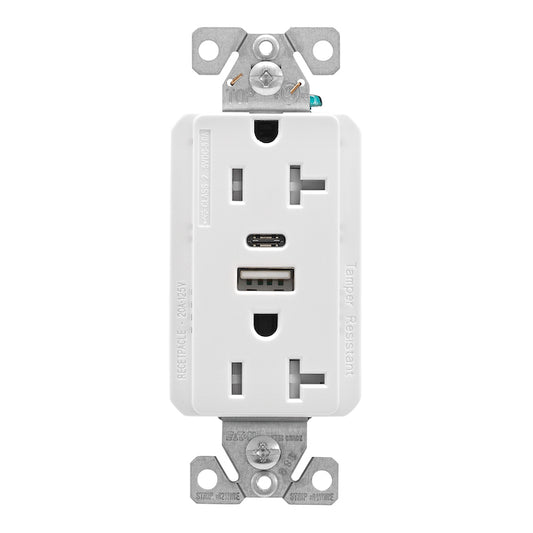 Eaton Dual Receptacle with USB Type A and Type C Plugs - White-
