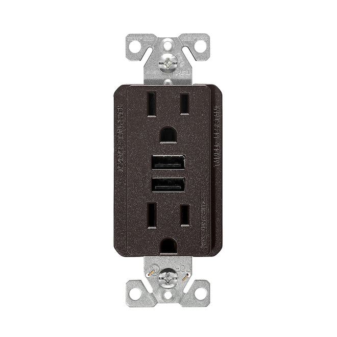 Eaton Dual Receptacle with 2 USB Type A Plugs - 15-A - 125-V - Black-