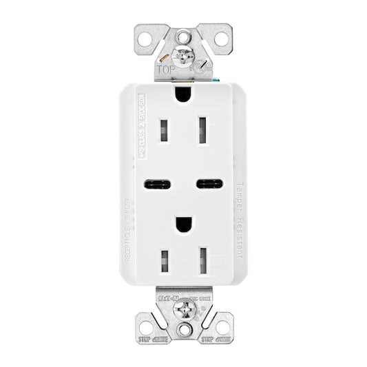 Eaton 15-Amp Dual Receptacle with 2 Type C USB Plugs-