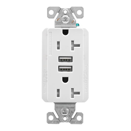 Eaton Dual Receptacle with 2 USB Type A Plugs - White - 20-Amps - 125-V-