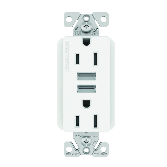 Eaton White 15-Amp Tamper Resistant USB Duplex Receptacle (1-Pack)-