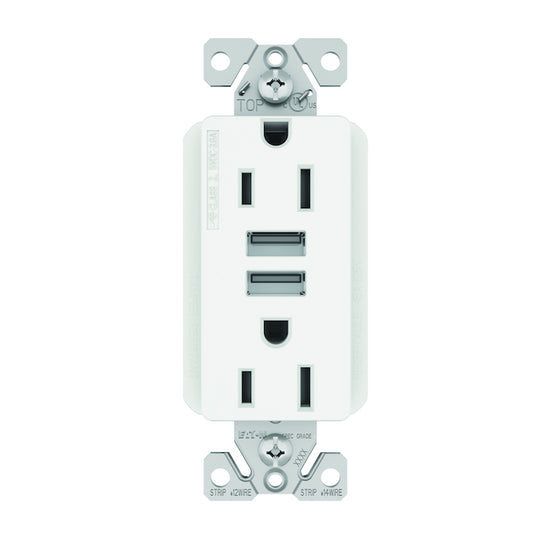 Eaton White 15-Amp Tamper Resistant USB Duplex Receptacle (1-Pack)-