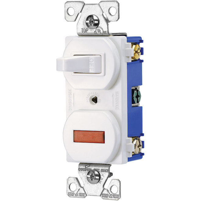 Eaton 15-Amp Single-Pole White Combination Light Switch with Pilot Light (1-Pack)-Each