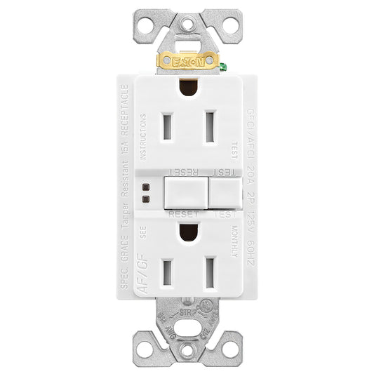 Eaton 1-Pack White 15-Amp Decorator Tamper Resistant Outlet with Wall Plate Included (AFCI/GFCI Protection)-