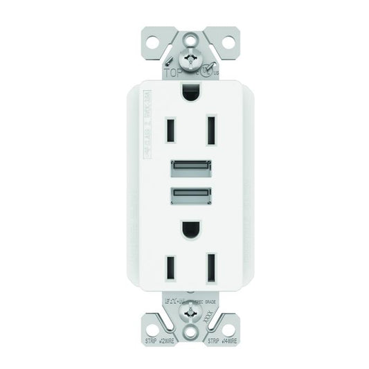 Eaton 2-Pack 15A TR Receptacle 3.6 USB White-