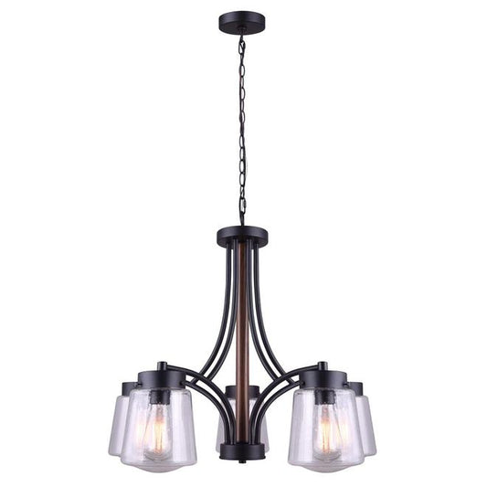 Canarm Riva 5-Light Black and Wood Contemporary Chandelier-