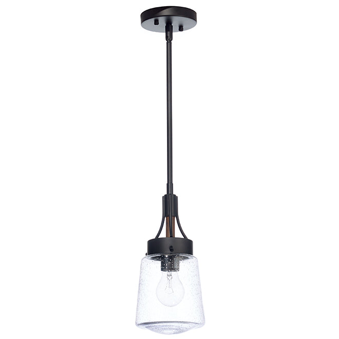 Canarm Riva 1-Light Black and Wood Pendant Light-