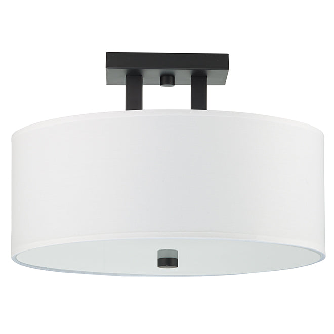 Canarm Terrace White Fabric Shade Matte Black Finish Semi-Flush Mount-