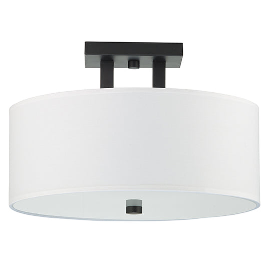 Canarm Terrace White Fabric Shade Matte Black Finish Semi-Flush Mount-