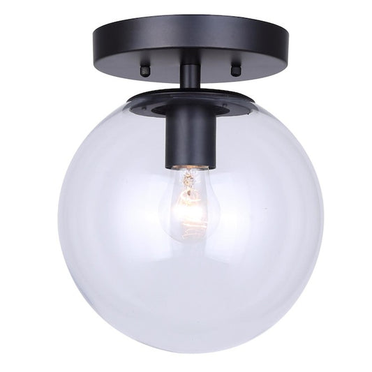 Canarm Camilo Black Matte Clear Glass Globe Flush Mount Ceiling Light-