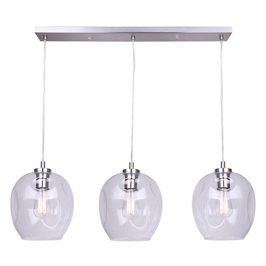 Canarm Como Brushed Nickel Contemporary Clear Glass Globe 3-Light Pendant Light-