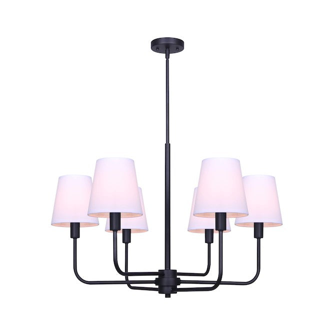 Canarm Anne 6-Light Matte Black and White Traditional Fabric Chandelier-