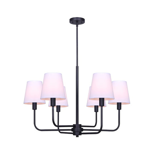 Canarm Anne 6-Light Matte Black and White Traditional Fabric Chandelier-