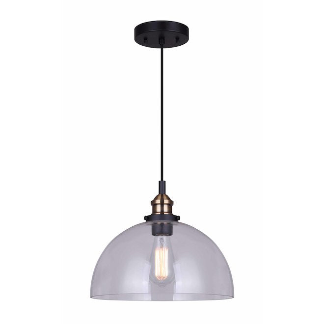 Canarm Thea Matte Black and Gold Clear Glass Dome Pendant Light-