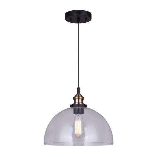 Canarm Thea Matte Black and Gold Clear Glass Dome Pendant Light-