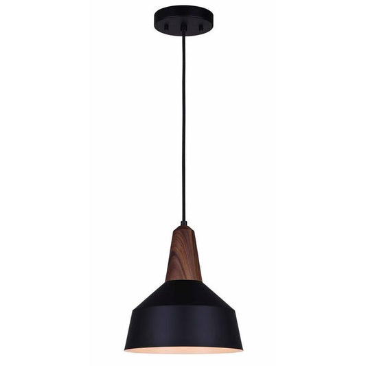 Canarm Soren Matte Black and Faux Wood Transitional Pendant Light-