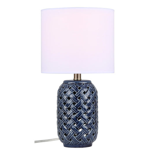 Canarm Kailano Table Lamp - 11-in x 14-in - Ceramic/Fabric - Gold/Blue/White-
