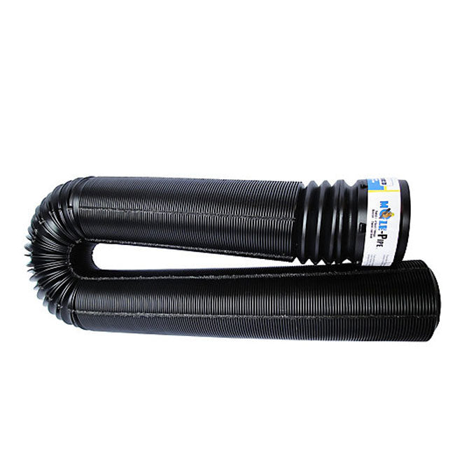 Mole-Pipe Underground Expandable Drain Pipe - 4-in Dia x 12-ft L - Black - Perforated Adapter - Each