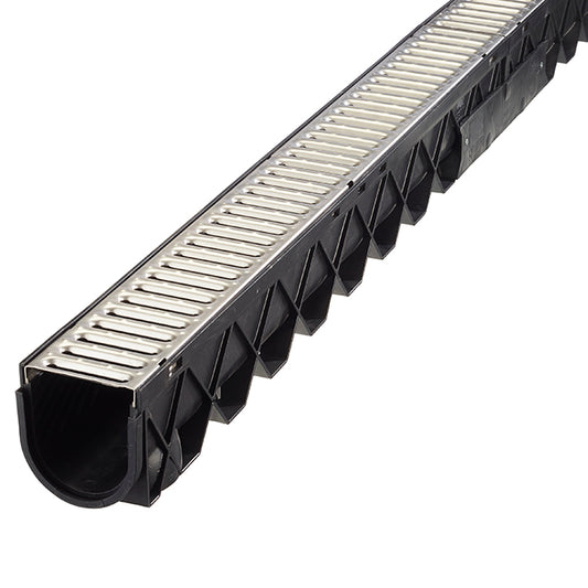 Reln Storm Drain with Stainless Steel Grate - Moulded Plastic - 4 3/4-in W - 10-ft D - Each