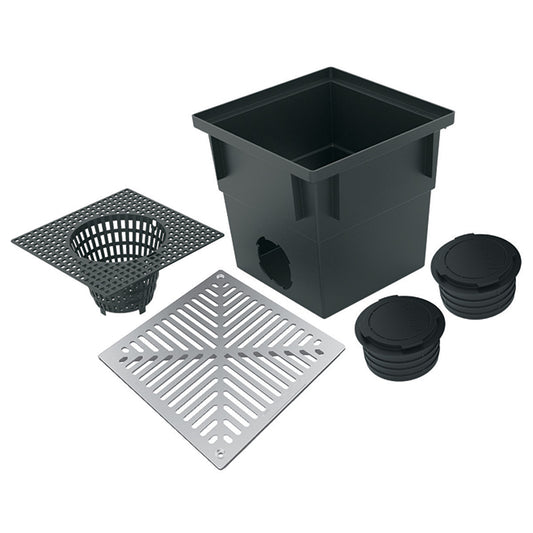 Reln Rectangle Catch Basin Kit with Metal Grate - Polypropylene - Black - 13-in L x 13-in W x 12-in D - Each