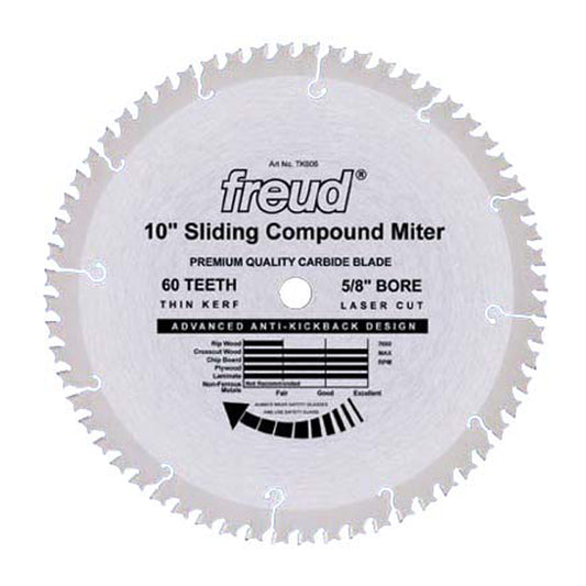 Freud Sliding Compound Mitre Saw Blade - Carbide - 10-in Dia - 60 Tooth - Each