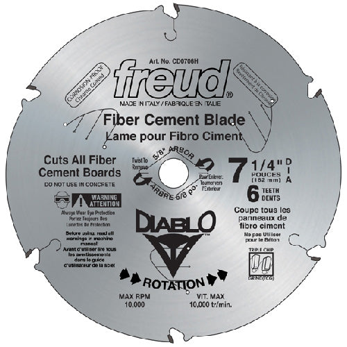 Freud Circular Saw Blade - 6 Teeth - 7 1/4-in dia - Fiber Cement Board Cutting Blade - Each