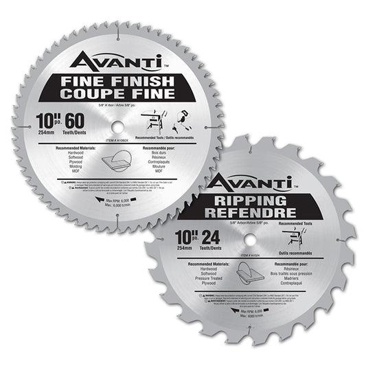 Avanti Circular Razor Saw Blade - Carbide-tipped - 10-in Dia - 24/60 Tooth - 2 Per Pack - Each