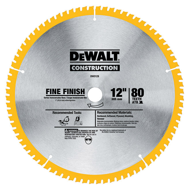 DeWalt Construction Mitre Circular Saw Blade - 12-in Dia - 80T - Carbide Teeth - Each