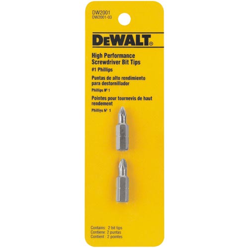 DeWalt Impact Ready Phillips Screwdriver Bit Tip - #1 x 1-in L - Hex Shank - 2 Per Pack - Pack