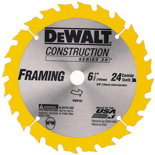 DeWalt Circular Saw Blade - 20? Hook Angle - 24 Tooth - 6 1/2-in Dia - Each