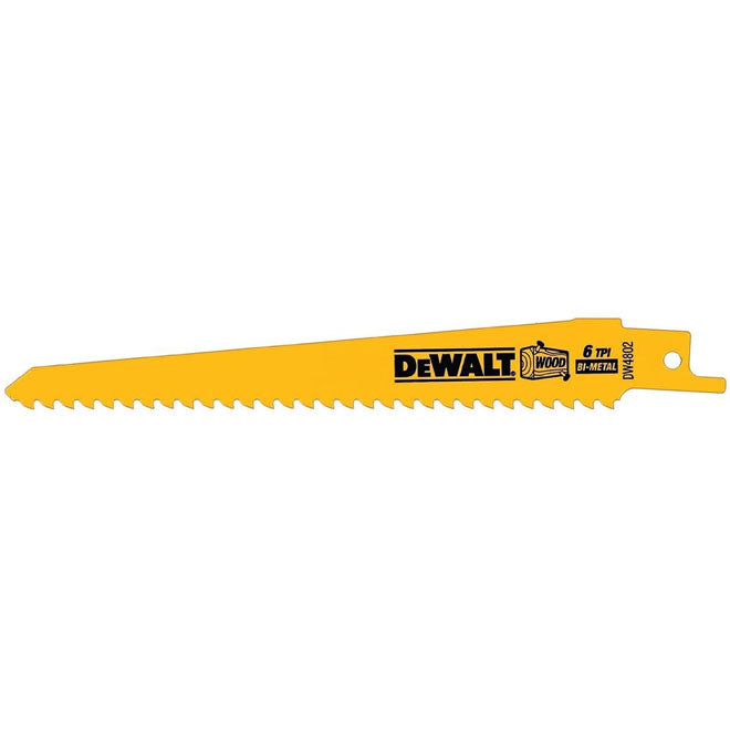 DeWALT Wood Cutting Saw Blade - Bi-Metal - 6-in L - 6 TPI - Anti-Stick Coating - Yellow - 1 Per Pack - Each