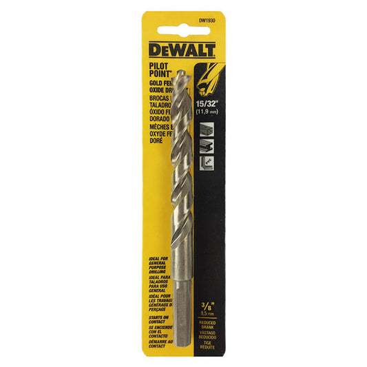 DeWalt Pilot Point Drill Bit - 15/32-in Dia - No-Spin Shark - Flat Shank - Each