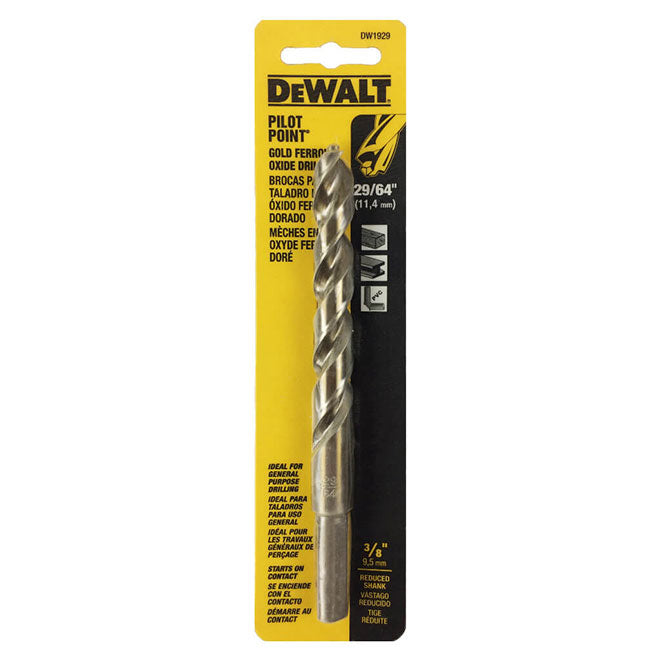 DeWalt Twist Drill Bit - 29/64-in - Pilot Point - Gold Ferrous - No-Spin Shank - Each