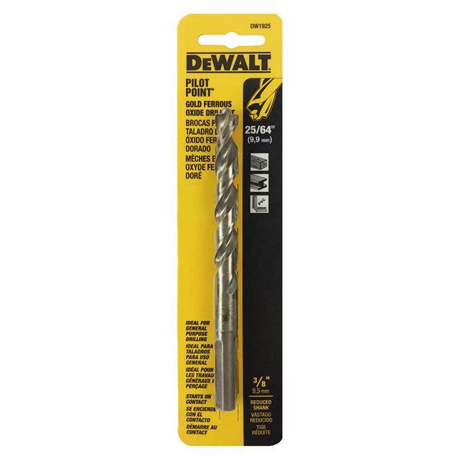 DeWALT Pilot Point Drill Bit - 25/64-in Dia x 5 7/64-in L - 135° Split Point Tip - Round Shank - Gold Ferrous Oxide - Each