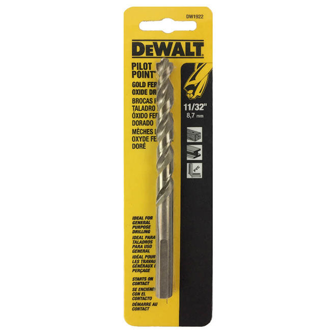 DeWALT Pilot Point Drill Bit - 11/32-in Dia x 4 3/4-in L - 135° Split Point Tip - Round Shank - Gold Ferrous Oxide - Each