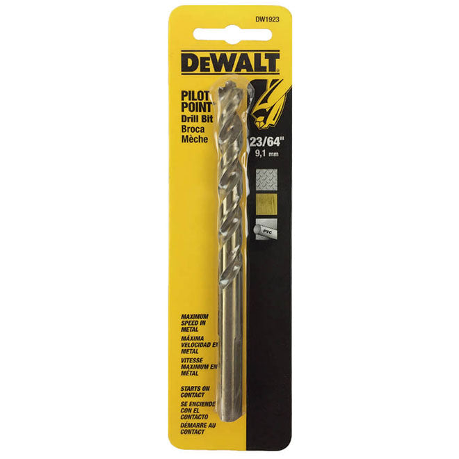 DeWALT Pilot Point Drill Bit - 23/64-in Dia x 4 7/8-in L - 135° Split Point Tip - Round Shank - Gold Ferrous Oxide - Each