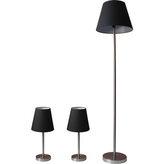 Project Source Floor Lamp and Table Lamps - Metal/Fabric - Black/Chrome - 3-Piece-