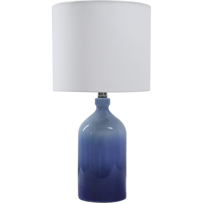 Project Source Table Lamp - 10-in x 20-in - Glass and Fabric - Blue/White-