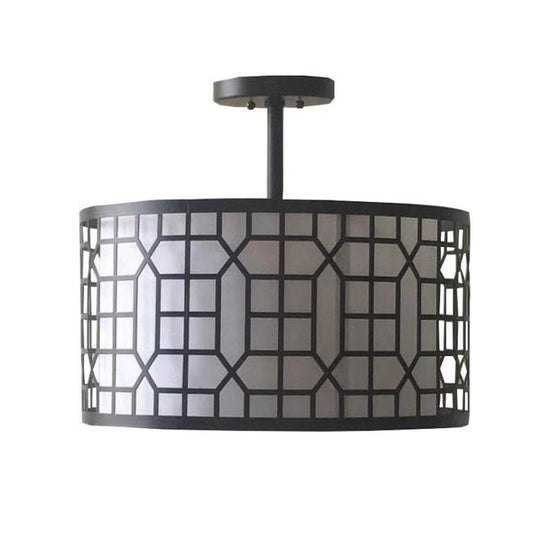 Project Source Semi-Flush Mount Ceiling Light - 2 Lights - 15-in x 13-in - Metal/Fabric - Black and White-