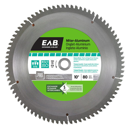 EAB Mitre Saw Blade - Carbide-tipped - 10-in Dia - 5° Negative Hook Angle - 80 Tooth - Each