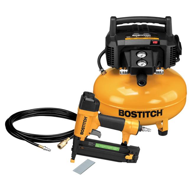 Bostitch Air Compressor and 18-Gauge Nailer Kit - Electric - 6-gal. - Steel - Black and Yellow - Each