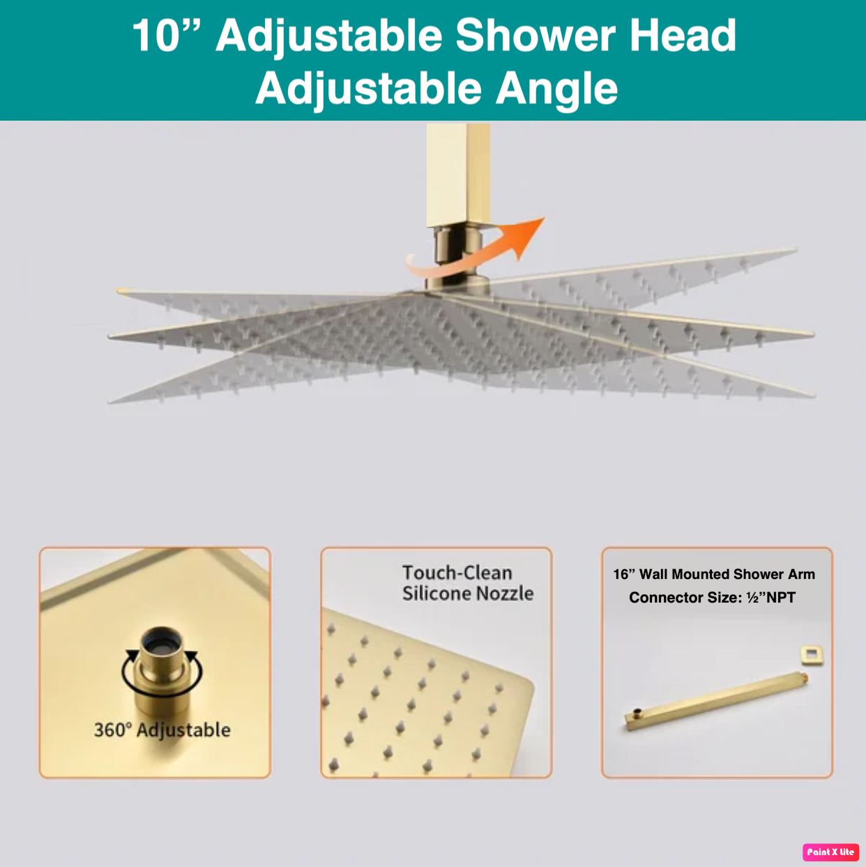 Ceiling Bathtub-Shower System Two Function Swirling Spout With Pressure-Balance Valve Brushed Gold Finish Square Design