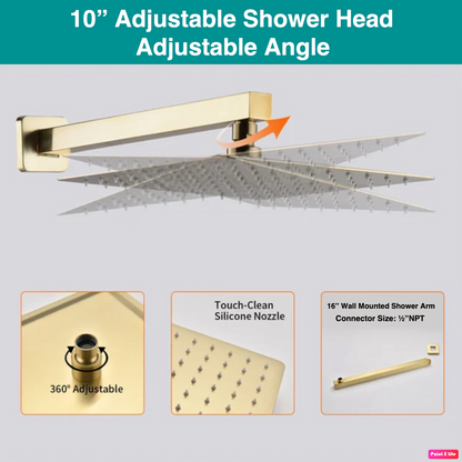 Tub Shower System Set Three Functions Waterfall Spout Brushed Gold Finish