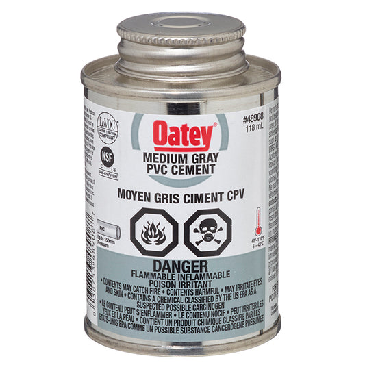 Oatey Medium-Bodied PVC Cement - Low VOC - Grey - 118-ml - Each