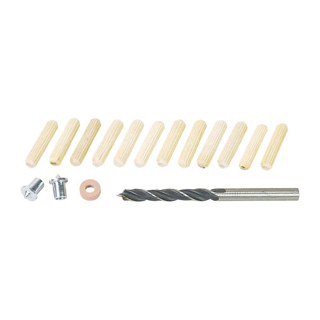 Wolfcraft Wood Doweling Kit - 1/4-in - 12 Dowel Pins - Rubber Depth Stop - 2 Metal Centers - Drill Bit - Each