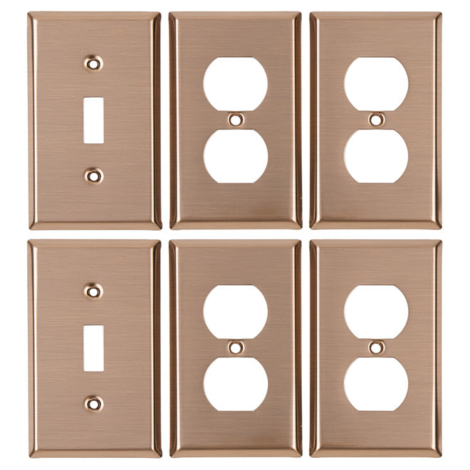 "Decora" Wall Plate - Duplex/Toggle - 6/PK - Antique Brass-