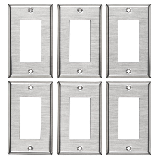 "Decora" Wall Plate - Rocker - Metal - 6/PK - Brushed Nickel-