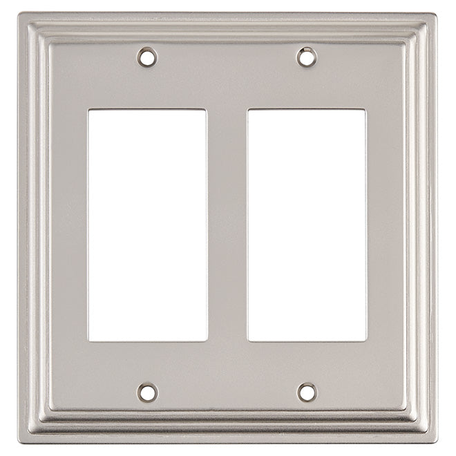 "Aztec" Wall Plate - Double Rocker - Metal - Satin Nickel-