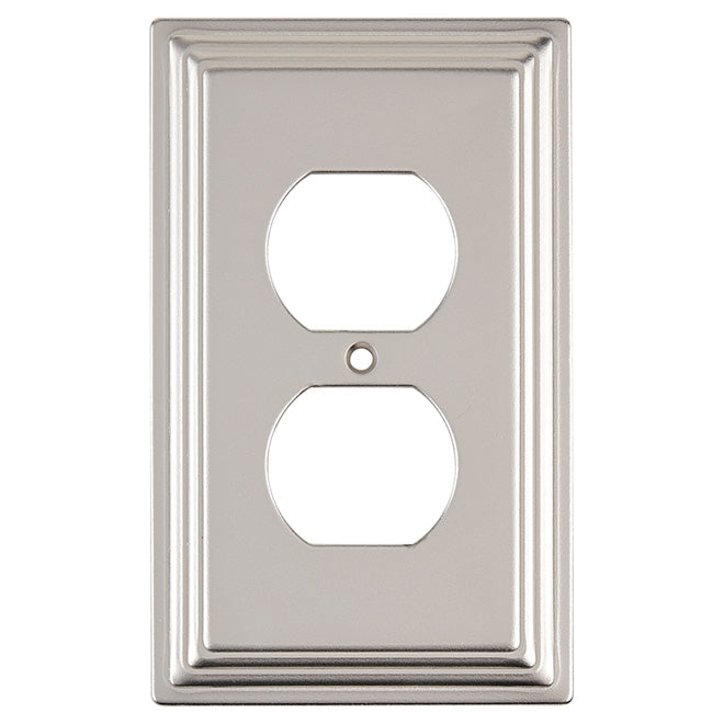 "Aztec" Wall Plate - Duplex - Metal - Satin Nickel-